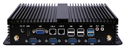 HSIPC Kaby Lake I7 7500U Industrial PC IPC Mini PC Fanless PC with Dual LAN GbE 8G RAM 256G SSD Support Linux/Windows 6 Com 8 USB USB3.0 VGA HDMI Rich IO, Black Aluminum