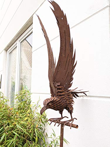 Zen Man Edelrost Gartenfigure aus Metall Gartendeko Gartenstecker Rost Adler Beetstecker Gartenskulpture Tiere Handarbeit L43cm H195cm (120 +75)