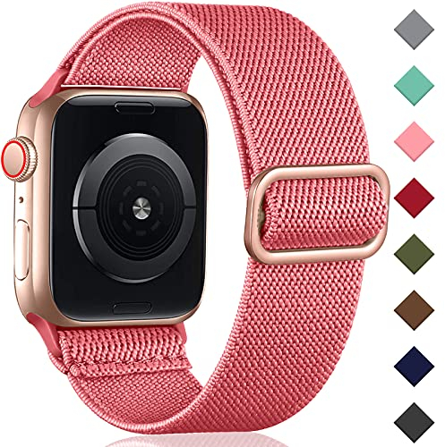 Oielai Solo Loop Armband kompatibel mit Apple Watch 42 mm, 44 mm, 45 mm, 49 mm, Ersatzarmband aus Nylon, verstellbar, für iWatch SE Series 8/7/6/5/4/3/2/1, 42mm/44mm/45mm, Pink Punch