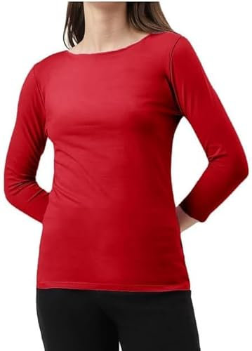 Women's Long Sleeve Round Neck T-Shirt Top – Lightweight Viscose Material – Comfortable Regular Fit – Casual Everyday Style – Soft Breathable Fabric – All Seasons (Red, 10, Numeric_10)