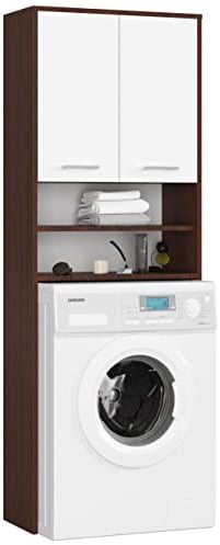 AKORD Waschmaschinenumbauschrank FIN 64 cm | mit 2 Türen | Hängender Waschmaschinenschrank | Umbauschrank | B64 x H180 x T30 cm | Gewicht 29,50 kg | Wenge/Weiß