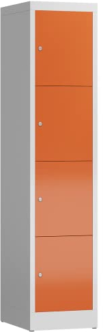 Lüllmann Schließfachschrank Fächerschrank 4 Fächer 1800 x 400 x 500 mm Spind (RAL 7035/3000 lichtgrau/feuerrot)