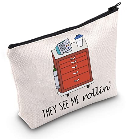 POFULL Crash Cart Geschenk Icu Krankenschwester Geschenk They See Me Rollin' Kosmetiktasche Notfall RN Cricital Care Rn Geschenk, They See Me Tasche