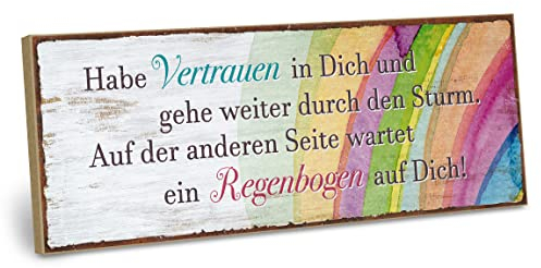 ARTFAVES® Wandbild Holzschild mit Spruch - Habe Vertrauen in Dich - Türschild Retro Vintage Deko Bild Geschenk - Glücklichsein, Trost
