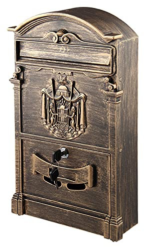 mopam Buzón Retro Vintage para Montaje en la Pared, con Cerradura, buzón de Correo de Metal para Exteriores