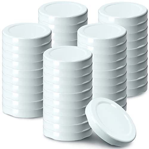 KADAX Schraubdeckel fi43 mm, Twist-Off-Deckel Set aus Metall, passend für 40ml Gläser, Ersatzdeckel mit 4 Einrastzähnen, Deckel für Sturzgläser, Flaschen und Einmachgläser (50 Stück, Weiß)