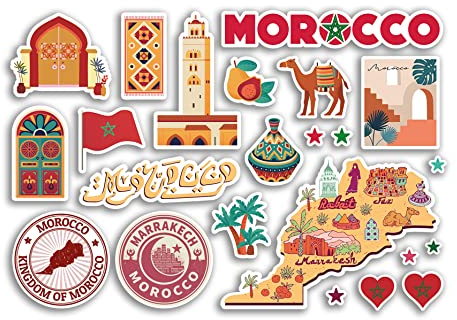 A5 Aufkleberbogen Marokko Vinyl Aufkleber - Landzeichen Urlaubsstempel Sommerkarte Flagge Reise Stadt Gepäck Scrapbooking #79017