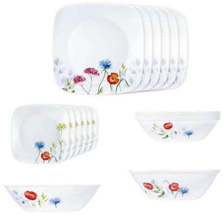 Corelle 21 Pc Square Round Dinner Set - Daisy Field White
