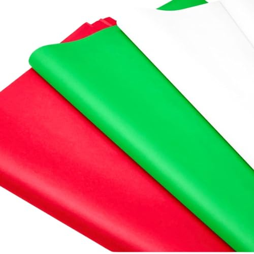 Weihnachts-Seidenpapier, glitzernd, glitzernd, für Weihnachten, Urlaub, Geschenkpapier, 100 Karat, Rot, Grün, Weiß mit bunten Pailletten