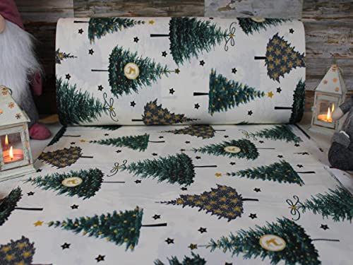 240cm Breit Meterware ab 50cm Weihnachtsstoffe Popeline Baumwolle Stoff Baumwollstoff Weihnachten Stoffe Weihnachtsstoff Bastelstoff ÖKO-TEX BW050 (Grün/Weiß)