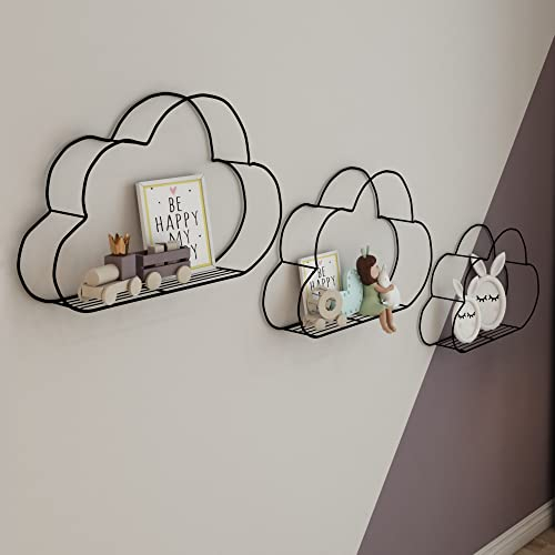 [en.casa] Wandregalset Tønder im 3er Set Hängeregal in Wolkenform Dekoregal aus Metall 3-TLG. Kinderregal Wandmontiertes schwebendes Regal Wolkenförmiges Aufbewahrungsregal Schwarz