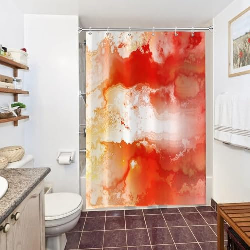 Uiiooazy Duschvorhang Marmor Rot, Duschvorhang Abstrakt Marmoriert Optik Duschvorhäng Anti Schimmel Wasserdicht Polyester Stoff Waschbar Blickdicht Bad Vorhang mit 10 Haken für Badezimmer 150Bx200Hcm