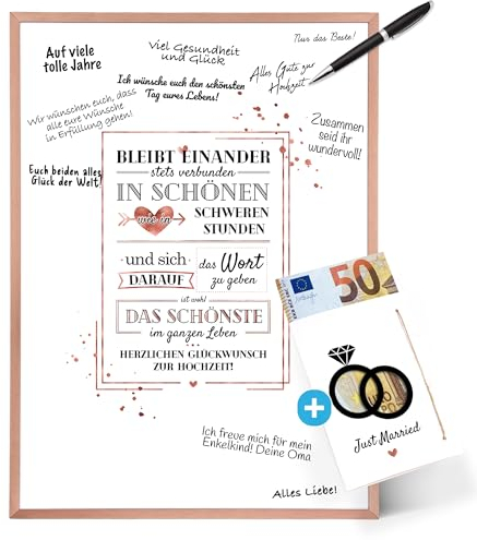 Darlena Hochzeit Gästebuch Bilderrahmen – Hochzeitsgeschenk für Brautpaar – Geldgeschenk zur Hochzeit mit Hochzeitskarte für Geld – Hochzeit Geschenk zum Unterschreiben – Gastgeschenk Gästebuch & Deko