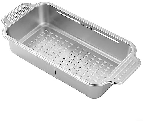 Colador sobre el fregadero, colador de acero inoxidable con asa, cesta retráctil para fregadero de cocina para lavar frutas y verduras