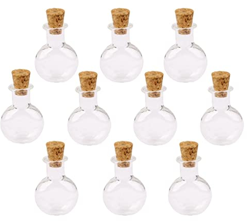 Tiuimk Lot de 10 bouteilles de parfum rondes et plates en verre transparent pour collier et fioles décoratives