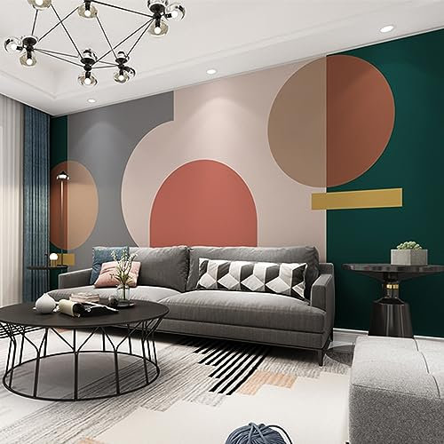 ZZDXW Papier Peint Vert Orange Géométrie Panoramique Intissé pour Salon Chambre Couloir Tapisserie Murales 274x254cm