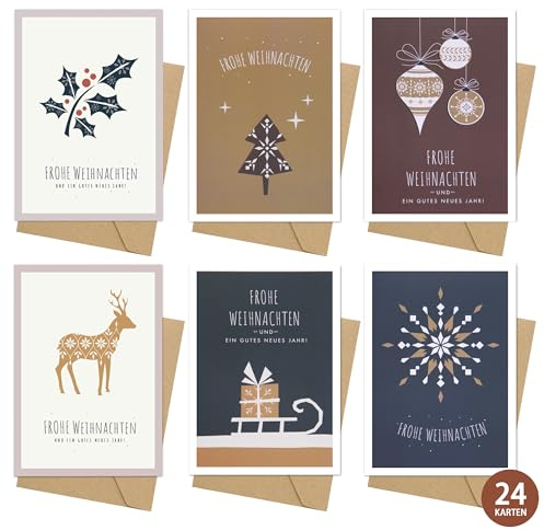 24 Weihnachtskarten & Umschläge, Skandinavien-Edition, Weihnachtskarten mit Umschlag Set, Premium Klappkarten DIN A6, für Familie, Freunde, oder geschäftlich (6 * 4)