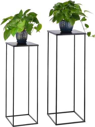 VINCIGANT Black Plant Pedestal Stand 2Pcs, Metal Flower Floor Vase Flower Holder Wedding Centerpieces for Table Corner Planter Pot Rack for Living Room Home Decor