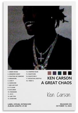 MOOWI Ken Carson Poster A Great Chaos, Albumcover-Poster für Schlafzimmer, ästhetische Leinwandkunst, Wanddekoration, 40 x 60 cm