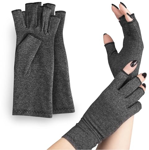 SULPO Arthrose-Handschuhe - Fingerlose Handschuhe für Damen und Herren - Grau - M