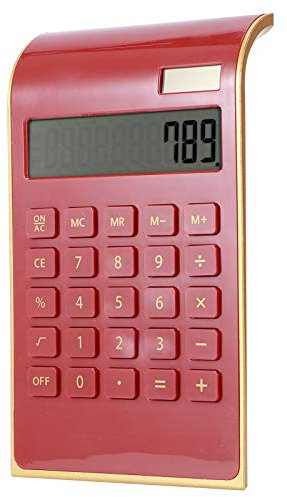 Solarrechner, Taschenrechner mit Solarbetrieb, 10-stelliges Display, neigbares LCD-Display, Standardfunktionen für Büro und Zuhause, Rot