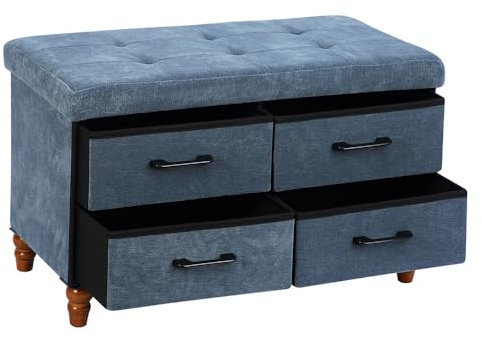 Easylife Ottoman Storage Bench With Drawers (Teal). Folding Storage Unit for Linen or Shoes (H46 x W76 x D39cm). Doubles as a Footstool/Coffee Table. Storage Boxes With Lids - Fully Guaranteed
