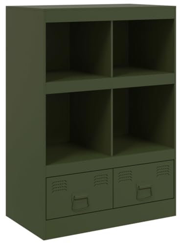 vidaXL Highboard, Sideboard mit Stauraum, Kommode Anrichte Schrank für Wohnzimmer, Standschrank Beistellschrank Mehrzweckschrank, Olivgrün Stahl