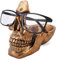 VIPbuy Porte-lunettes tête de mort, Porte-lunettes fantaisie avec plateau de rangement pour table de nuit, Sculpture tête de mort en résine, Décor de bureau pour la maison Cadeau (Doré)