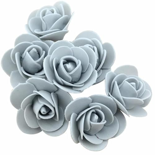Wisafory Lot de 100 mini têtes de roses artificielles en mousse - Pour mariage, bouquet de mariée, fête, décoration de maison, bricolage, Saint-Valentin, gris