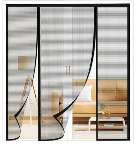 Fliegengitter Tür, 90x220cm, Magnet Fliegengitter Tür, Magnet Fliegengitter Tür Insektenschutz, Magnet Fliegengitter tür Balkontür, Schwarz