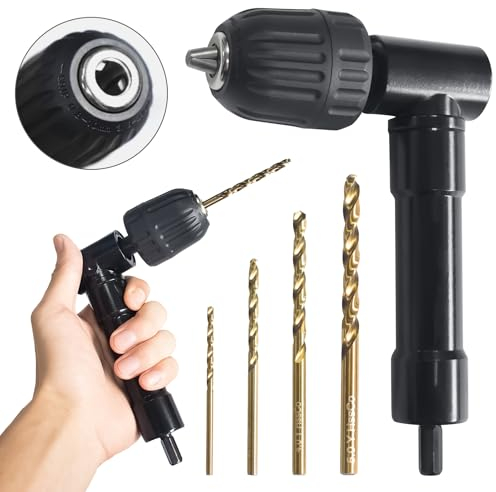 Taladro Angular ESTVIIG, Accesorio Para Taladro Angular Con Portabrocas De Acción Rápida De 0,8 A 10 Mm, Adaptador Para Taladro En Ángulo Recto De 90 Grados Y Portabrocas Metálico De 4 Piezas