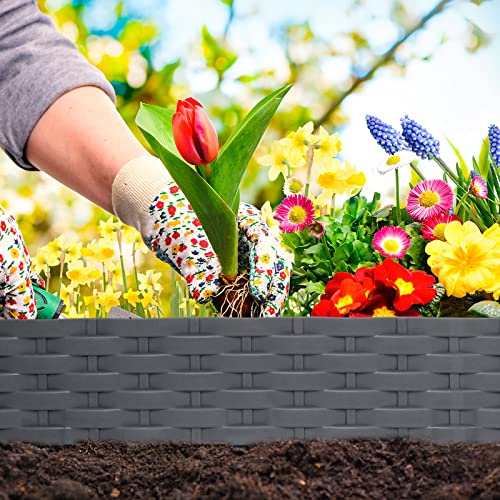 arvioo Rasenkante 10 m, Beeteinfassung mit Dornen, Abgrenzen den Rasen von Beeten, Formbar, UV-Beständig, Werkzeugelose Schneller Einbau, Kunststoff, Ratten Gartenpalisade (Anthrazit)