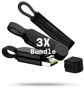 Rolling Square inCharge X, (3X Pack) Multi Charging Cable Portable Keychain Charger Cable, 6-in-1 100W Ultra Fast Charging Power, Lava Black