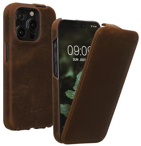 kalibri Flip Hülle Ultra Slim kompatibel mit Apple iPhone 15 Pro - Leder Case Schutzhülle Tasche in Braun