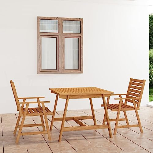 KATERYY 3-TLG. Garten-Essgruppe Massivholz Akazie,Gartengarnitur aus Massivholz Akazie mit Esstisch und 2 Stühlen für Garten & Terrasse