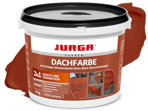 JURGA Dachfarbe 4 Kg Ziegelrot (≈10m²) 2 in 1: Deko & Schutz, Sockelfarbe, Betonfarbe, UV- und Witterungsbeständig, Hohe Elastizität, Einfache Anwendung, LF-frei, Innen- und Außenrenovierfarbe