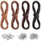 4 Rolls Leather Cords,5m X 3mm Faux Leather Necklace Cord,Faux Leather Flat Cord Rope with Jump Rings,Lobster Clasps & Clamp Ends,Leather String for Jewellery Making,Faux Suede Cord Rope for DIY