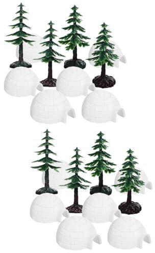 Kisangel Mini-Iglu-Spielzeug Und Bäume 2 Sets Iglu-Modelle Eishaus-Modelle Iglu-Figuren Mini-Weihnachtsbäume Rollenspielset Kuchendekorationen Weihnachtsdekorationen