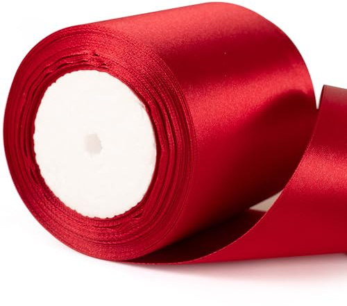 Nastro di raso rosso scuro, spesso 22 m x 10 cm, per confezioni regalo, spessore 10,2 cm, per albero di Natale, torte, confezioni regalo di Natale, fiocchi, bouquet, decorazioni artigianali