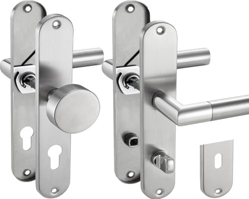 Stahlia Drückergarnitur Langschild Renovierungsgarnitur Edelstahl glanz poliert CATHY OVAL | BB - Buntbart |Türbeschlag Zimmertüren, Eingangstüren für Türstärke 20 – 47 mm | Befestigungsmaterial