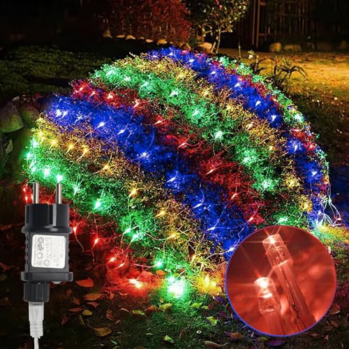 Ansobea LED Lichternetz Außen Bunt, 4.5x1.6m, 300 LEDs, IP44 Wetterfest, 8 Modi, Weihnachtsdeko für Außen & Innen, Partys und Feiern