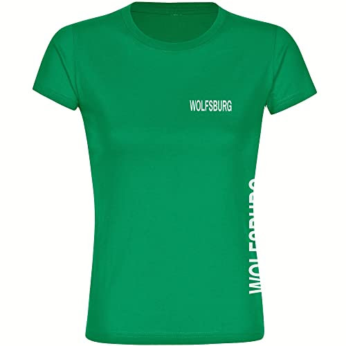 multifanshop Damen T-Shirt - Wolfsburg - Brust & Seite - Druck weiß - Frauen Größe M grün