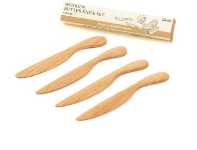 Orafie Buttermesser-Set aus Holz, 16 cm, 4-teilig, Streuer für Nutella, Marmelade, Gelee, Sahne, Käse, Erdnuss, Sandwichstreuer