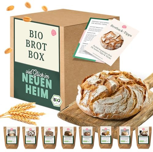 Einzugsgeschenk für Wohnung & Haus – Bio Brotbackmischung Probierset mit 8 Sorten zum Selberbacken – Ideal als Geschenk zum Einzug, Einweihungsgeschenk für Umzug & Richtfest – Bake with Love