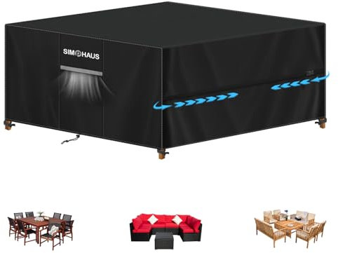SIMPHAUS Outdoor Furniture Covers Waterproof 250x250x90cm, Outdoor Table and Chairs Cover with Air Vent,Heavy Duty 420D Oxford Fabric Tear Resistant Covers for Outside Garden Furniture,Garden Sofa