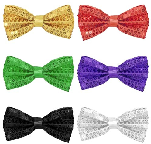 JRILUO 6 Stück Glitzer Fliege Herren, Fliege mit Pailletten Herren, Verstellbare Glitzernde Vorgebundene, Glitzer für Party Karneval, Fasching, Motto Party