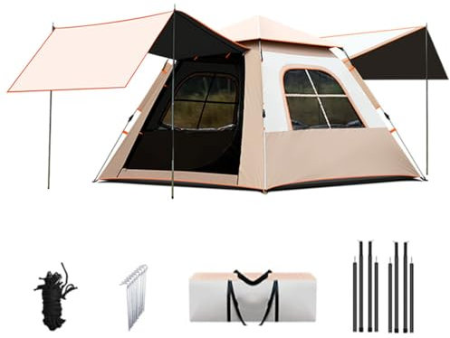 GWFBLID 3/4/6 Personen Camping Zelt Leichtes Pop Up Wurfzelt Wasserdicht Wind- & Sonnenschutz Tunnelzelte Familienzelt mit Tragetasche Doppelschicht Kuppelzelte für Camping Motorcycle Trips Trekking