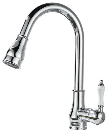 Generic Robinet d'évier de cuisine vintage avec douchette extractible, bec pivotant à 360°, finition chromée, laiton avec composants en céramique