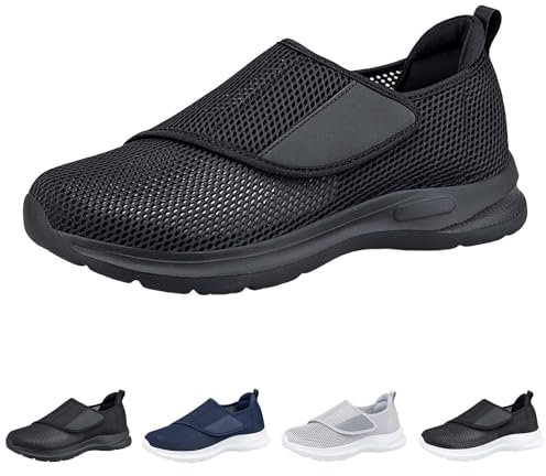 New Shoes for Edema and Swollen Feet Women Adjustable Strap Extra Wide Fit Orthopedic Breathable Diabetic Shoes for Ladies Elderly Swollen Pain Relief #001_Black Size 7