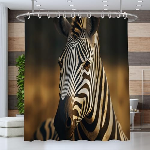 NAWVNMI Rideau de Douche Zèbre 180 x 180 cm, Prairie Africaine Imperméable Textile Rideau Douche Tissu Noir Lavable pour Baignoire avec 12 Crochets